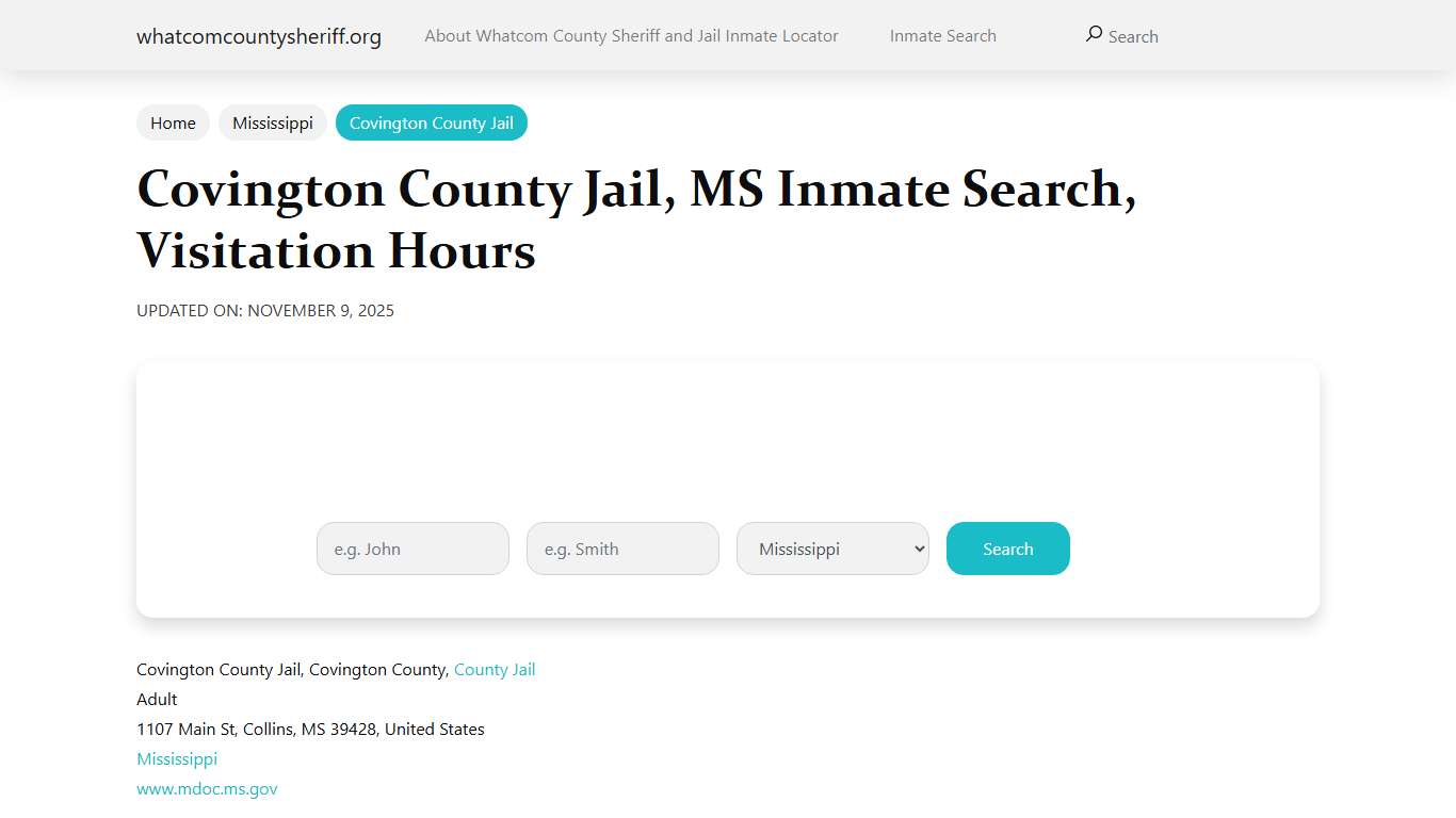 Covington County Jail, MS Inmate Search, Visitation Hours